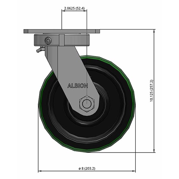 Side view drawing of caster with dimensions